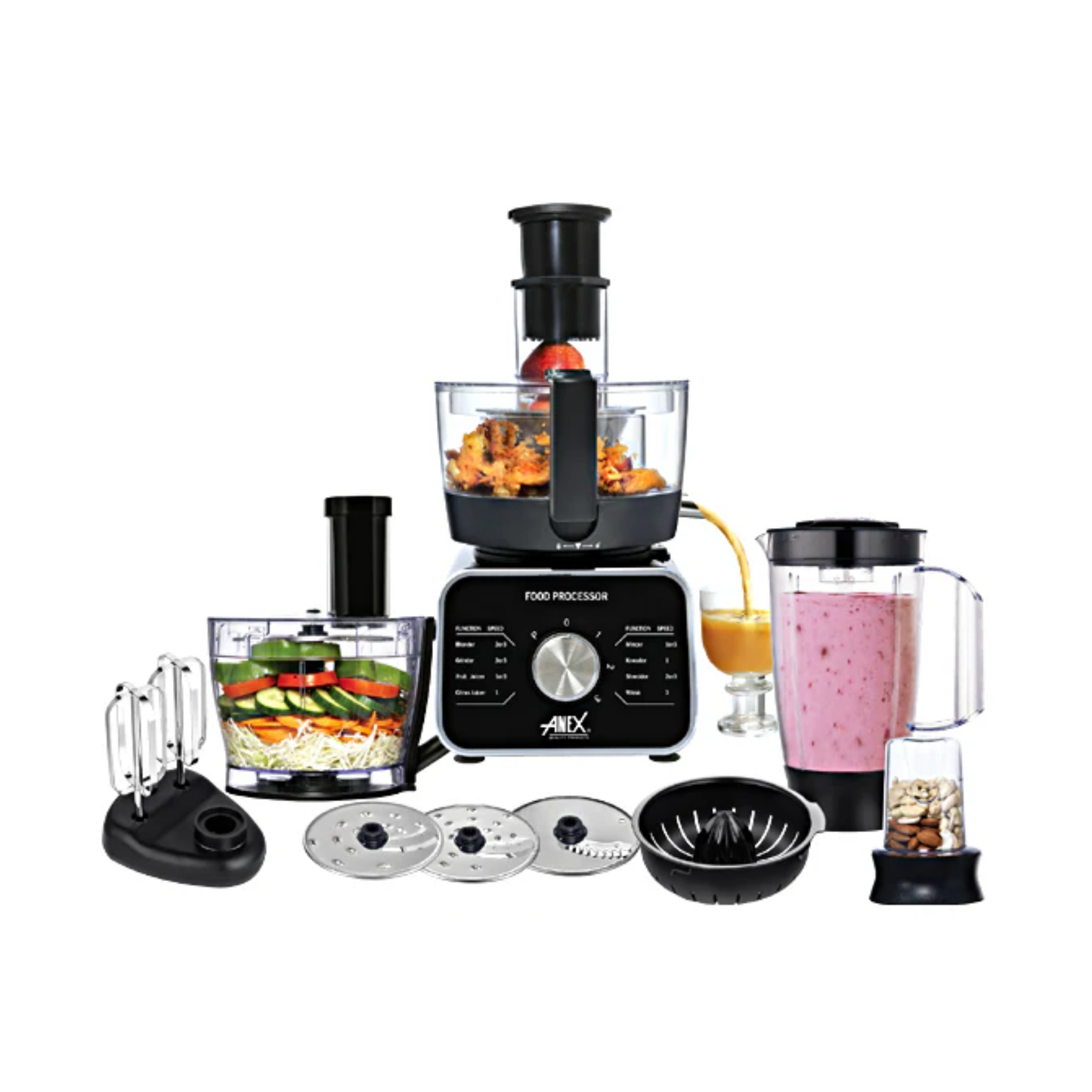 Anex AG-3157 Food Processor – 800–1100W, 2 Speed + Pulse, Juicer & Multi-Function Processing