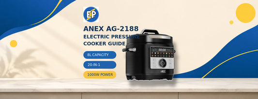 Anex AG-2188 electric pressure cooker guide with 8L capacity, 20-in-1 controls and 1000W power