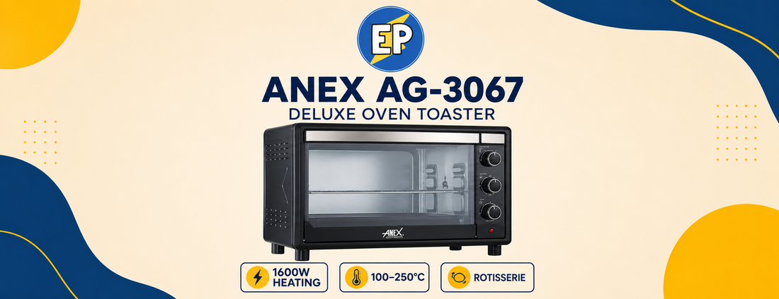 Anex AG-3067 oven toaster with 1600W heating, adjustable thermostat and rotisserie