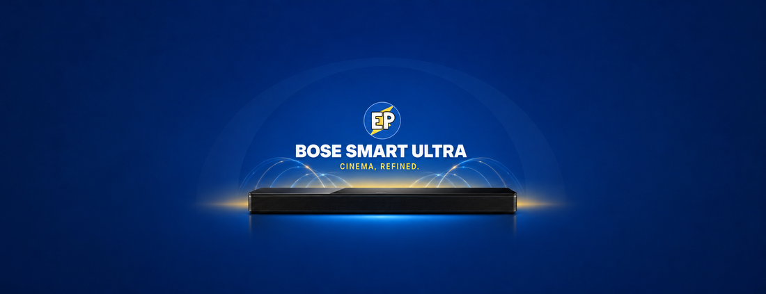 Bose Smart Ultra Soundbar in an ElectroPlanet blue cinematic audio design