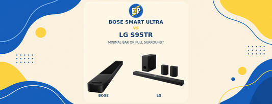 Bose Smart Ultra soundbar compared with LG S95TR soundbar, subwoofer and rear speakers