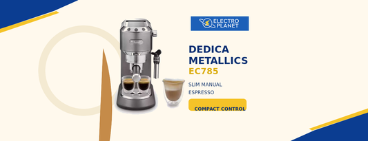 De’Longhi Dedica Metallics EC785 manual espresso machine guide by ElectroPlanet
