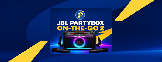 JBL PartyBox On-The-Go 2 portable speaker with two wireless microphones in an ElectroPlanet article hero