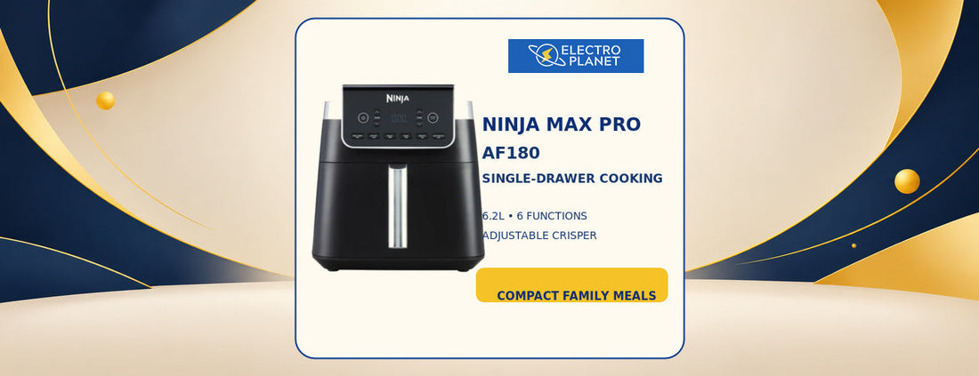 Ninja Air Fryer MAX PRO AF180 guide featuring 6.2L capacity, six functions and adjustable crisper plate