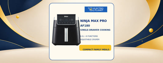 Ninja Air Fryer MAX PRO AF180 guide featuring 6.2L capacity, six functions and adjustable crisper plate