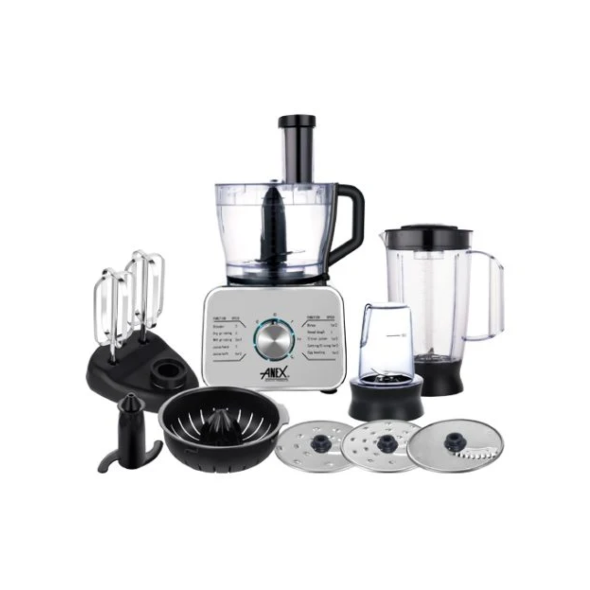 Anex AG-3156 Deluxe Food Processor – 800–1100W, 2 Speed + Pulse & Multi-Function